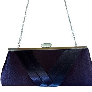 Lulu Townsend Purple & Silver Clutch w/rhinestone clasp & Chain Strap 4.5”x9.5”